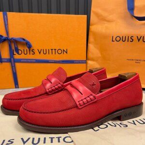 NEW RRP $1100 Louis Vuitton Louis Loafer Red Epi Nubuck 7.5 LV or 8.5 US 41.5 EU